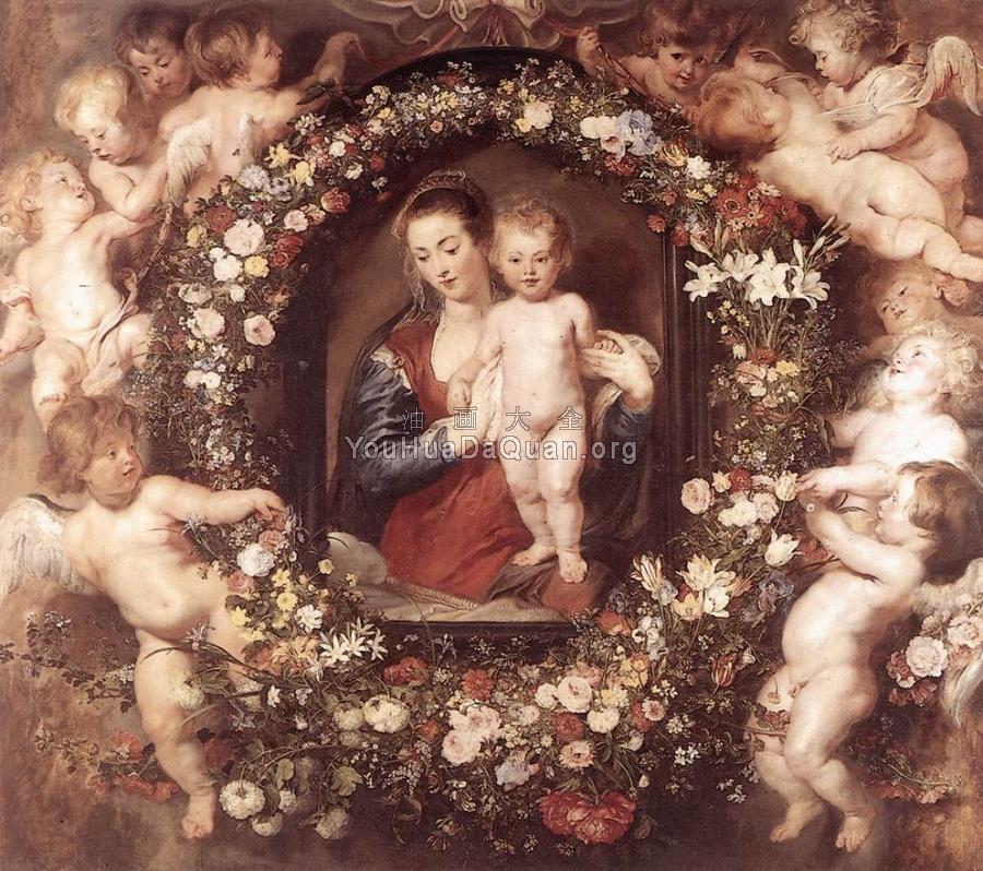 Madonna in Floral Wreath - 彼得·保罗·鲁本斯
